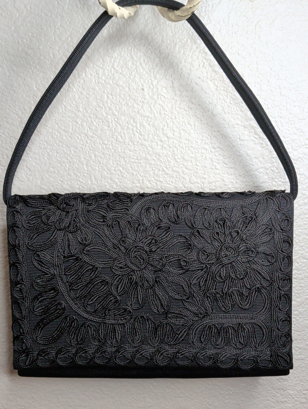 Vintage 50s Cocktail Bag Black Rococo Ribbon Embroidered Corde Purse Formal MCM